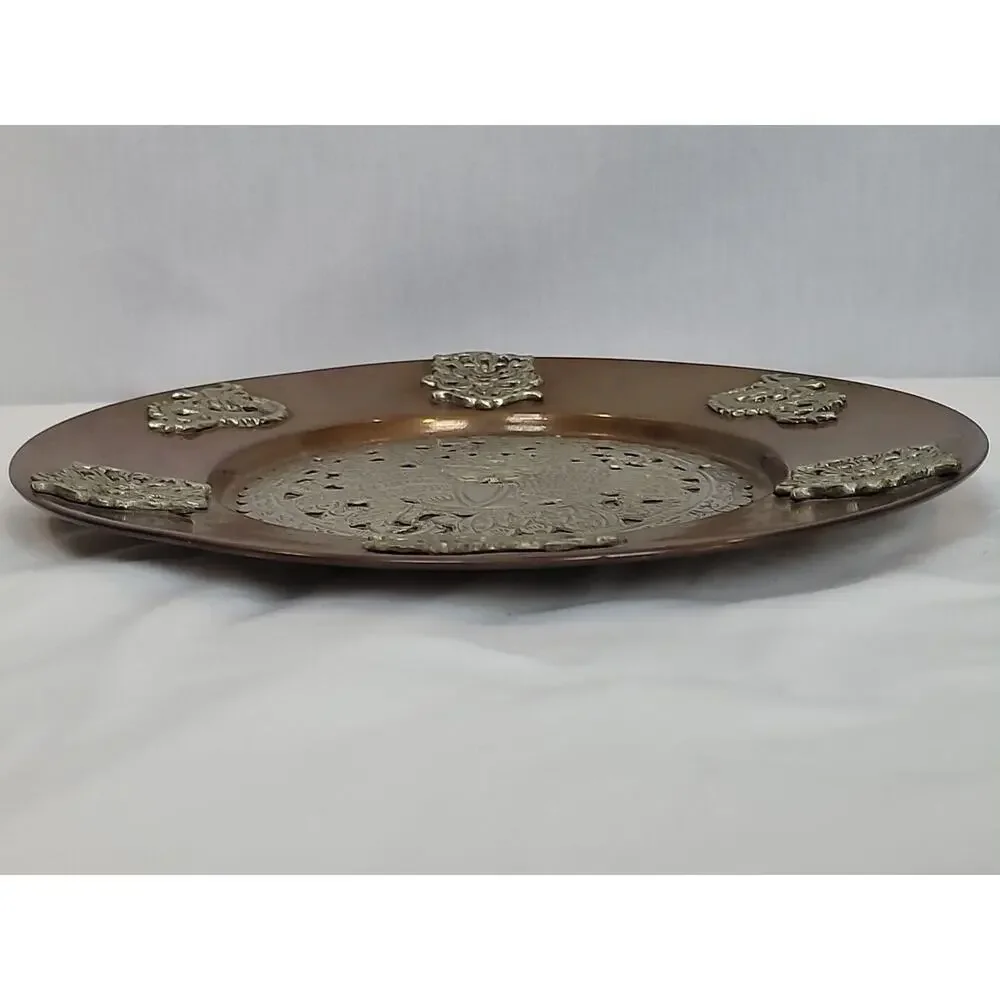 Antique Brass Copper Dragon Koi Decorative Plate Original Hand Crafted Engraved